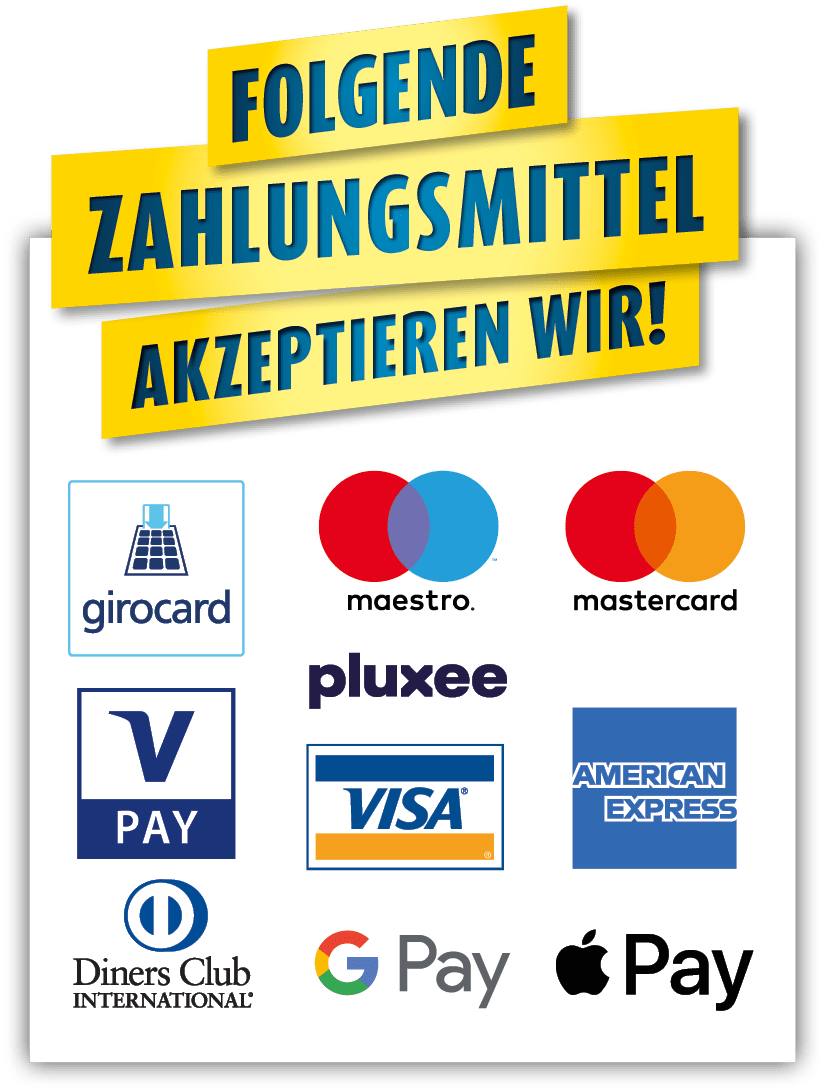 Folgende Zahlungsmittel akzeptieren wir